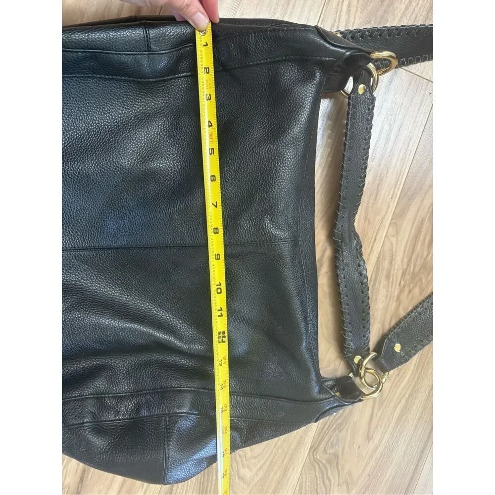 Black Leather‎ Hobo Shoulder Bag with Tassel, Braided Strap Detail